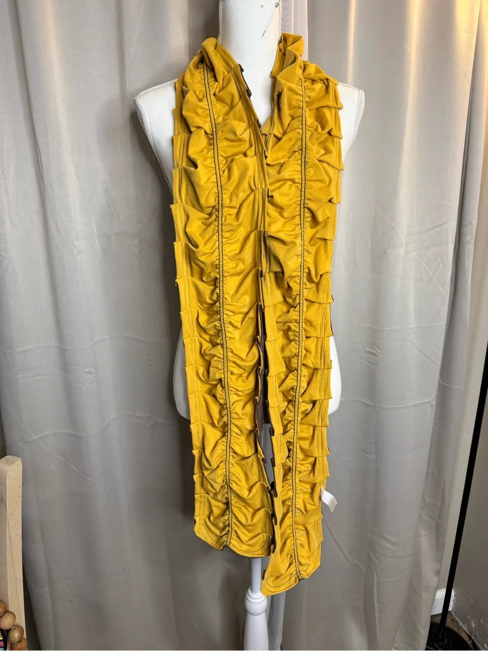 Matilda Jane Chocolate Brown Ruffle Jersey Scarf Mustard Reverse 7x85 Boho